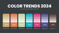 2024 color trends. Color palette in vibrant, bold, earthy tones. Colour theme collections. Color inspiration or colour chart with
