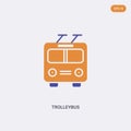 2 color Trolleybus concept vector icon. isolated two color Trolleybus vector sign symbol designed with blue and orange colors can Royalty Free Stock Photo