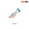2 color trumpet concept line vector icon. isolated two colored trumpet outline icon with blue and red colors can be use for web, Royalty Free Stock Photo