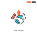 2 color trust building concept line vector icon. isolated two colored trust building outline icon with blue and red colors can be