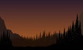 The color of the twilight sky is very beautiful with fantastic views of the mountains and silhouettes of pine trees from