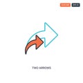 2 color two arrows concept line vector icon. isolated two colored two arrows outline icon with blue and red colors can be use for Royalty Free Stock Photo