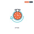 2 color Uptime concept line vector icon. isolated two colored Uptime outline icon with blue and red colors can be use for web,
