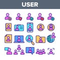Color User Sign Thin Line Icons Set Vector