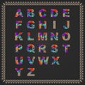 Color Vector Alphabet on a framed black background