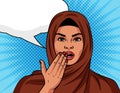 Color vector in arabic style pop art comic girl surprised.