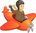 Joyful smiling boy flying a toy plane
