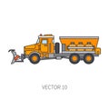 Color flat vector icon construction machinery snowplower truck tipper. Industrial style. Corporate cargo delivery. Snow Royalty Free Stock Photo