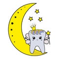 color vector illustration for children, tooth fairy on the moon kawaii, cartoon style