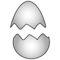Color vector illustration-cracked eggshell, two parts. The chicken hatched. Isolated background. Cartoon style.