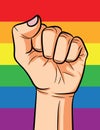 Color vector illustration fist on the background of the rainbow.