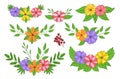 Color vector illustration. Floral design. Set of Elements of flowers, twigs and leaves to decorate corners, borders,frames.Hand- Royalty Free Stock Photo