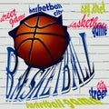 color vector illustration in the form of graffiti on the wall with the image of a basketball bal Royalty Free Stock Photo