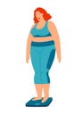 Color vector illustration of a girl standing on the scales. Royalty Free Stock Photo