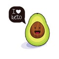 Color vector illustration of half an avocado with the inscription I love keto.