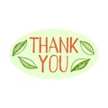 Color vector illustration with the inscription Thank you. Round design, doodle style. Thank you note sticker