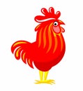 Color vector illustration isolated on white. Your poultry farm logo. Red rooster stylized as a logo. Cartoon red rooster