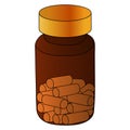 Color vector illustration Ã¢â¬â plastic jar with pills prescribed by a doctor. Capsules are white. Bubble on an isolated background.