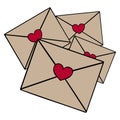 Letters. Vector illustration. Pack of love letters with a seal in the form of a heart. Message for loved ones. Isolated.