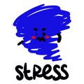 Color vector illustration of stress, heaps of thoughts, confused thoughts, doodle style and sketches. A big tornado