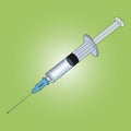 An injection, a vaccine. Syringe for injections, diagnostic punctures and beauty injections. Colored vector illustration. Isolated