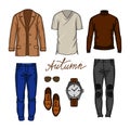 Color vector illustration of an urban outfits for a male wardrobe.