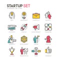 Color vector line icons set of startup Royalty Free Stock Photo