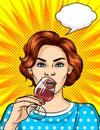 Color  in the style of comic pop art illustration of a girl with a glass of red wine. Royalty Free Stock Photo