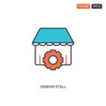 2 color vendor stall concept line vector icon. isolated two colored vendor stall outline icon with blue and red colors can be use