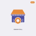 2 color vendor stall concept vector icon. isolated two color vendor stall vector sign symbol designed with blue and orange colors