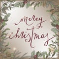 Color vintage Christmas template with mistletoe frame and holiday lettering. Royalty Free Stock Photo