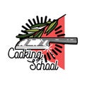 Color vintage cooking school emblem Royalty Free Stock Photo