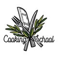 Color vintage cooking school emblem Royalty Free Stock Photo