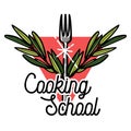 Color vintage cooking school emblem Royalty Free Stock Photo
