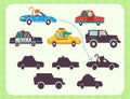 Color visual puzzle page for preschool kids. Find the correct shadow game. Matching. Transport for children Royalty Free Stock Photo