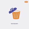 2 color Wastebasket concept vector icon. isolated two color Wastebasket vector sign symbol designed with blue and orange colors