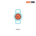 2 color Watch concept line vector icon. isolated two colored Watch outline icon with blue and red colors can be use for web,