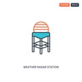 2 color Weather radar station concept line vector icon. isolated two colored Weather radar station outline icon with blue and red