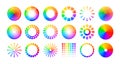 Color wheel circles. Mix of concentric round shapes with bright colors, abstract isolated set of colorwheel elements