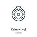 Color wheel outline vector icon. Thin line black color wheel icon, flat vector simple element illustration from editable geometry Royalty Free Stock Photo