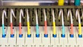 Color wires in a box of distribution of an electricity, PLC Control panel with wiring, lectric control panel enclosure for power a Royalty Free Stock Photo