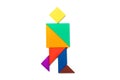 Color tangram puzzle in walking man shape on white background Royalty Free Stock Photo