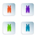 Color Work overalls icon isolated on white background. Set colorful icons in square buttons. Vector Royalty Free Stock Photo