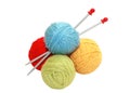 Color yarn balls and knitting needles Royalty Free Stock Photo