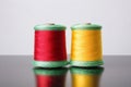 color yarn or spool thread over on white background stock photo
