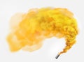 Color yellow festive smoke bomb.Football fans torch firework. isolated fog or smoke, transparent special effect. Bright