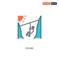 2 color Zipline concept line vector icon. isolated two colored Zipline outline icon with blue and red colors can be use for web,