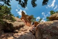 People hiking towards the famous Flatirons