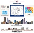 Colorado counties map and congressional districts since 2023 map. Denver and Colorado Springs cities skylines Royalty Free Stock Photo