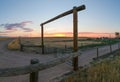 Colorado Country Gate Next to Dirt Road Sunset Royalty Free Stock Photo